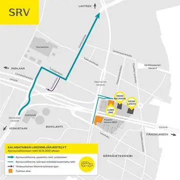 Helsingin keskustasta Lahden suuntaan kulkeva autoliikenne ohjataan kulkemaan Vanhan talvitien kautta Kalasataman tornien laajentuvan työmaa-alueen vuoksi 15.12.2021 alkaen